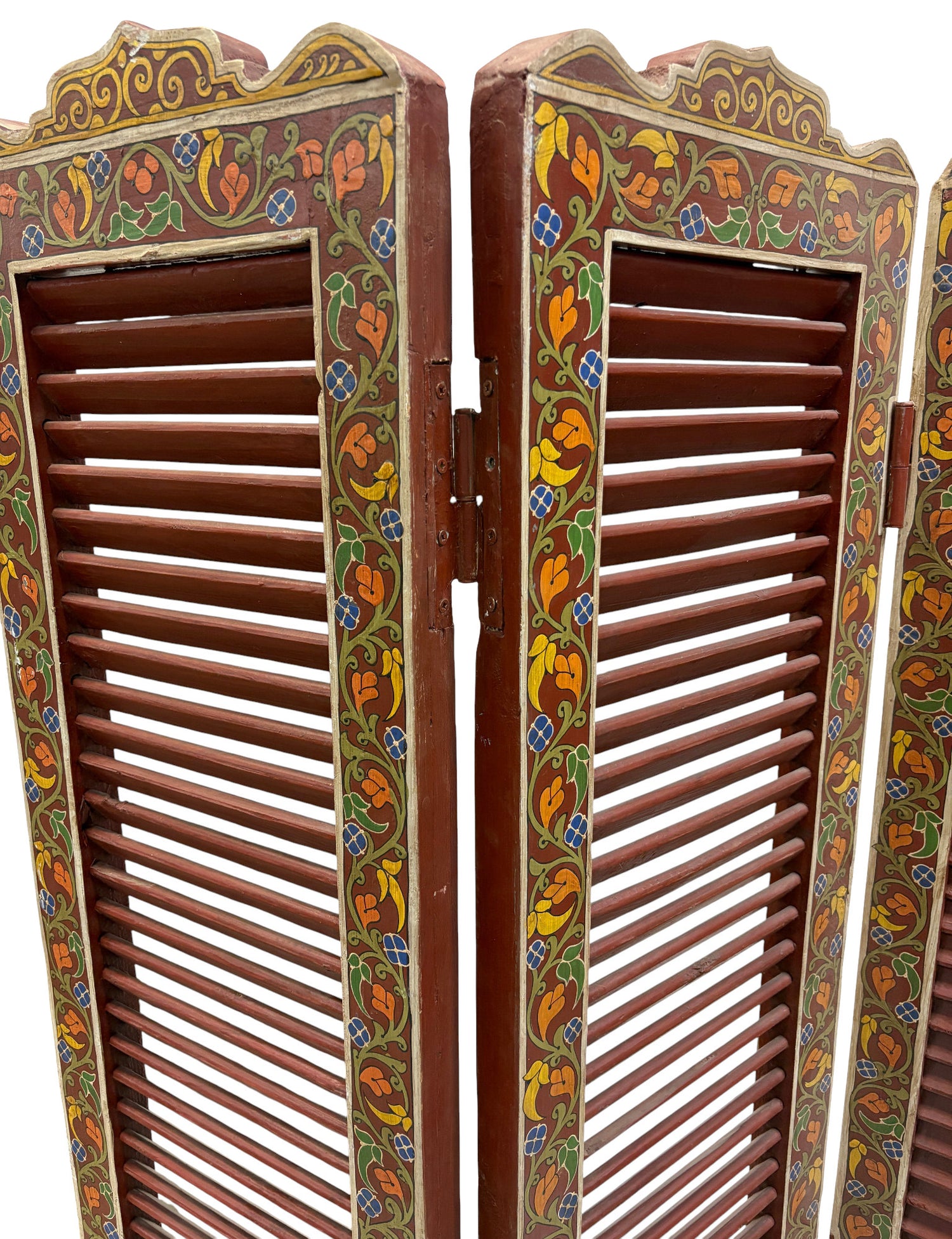 Red and Multi-Color Hand-Painted Wood Room Divider