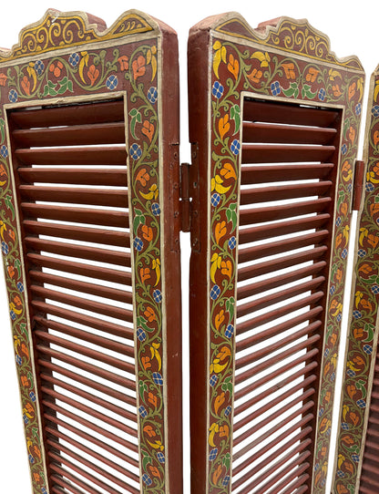 Red and Multi-Color Hand-Painted Wood Room Divider