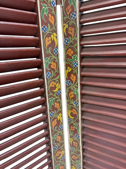 Red and Multi-Color Hand-Painted Wood Room Divider