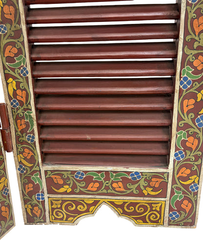 Red and Multi-Color Hand-Painted Wood Room Divider