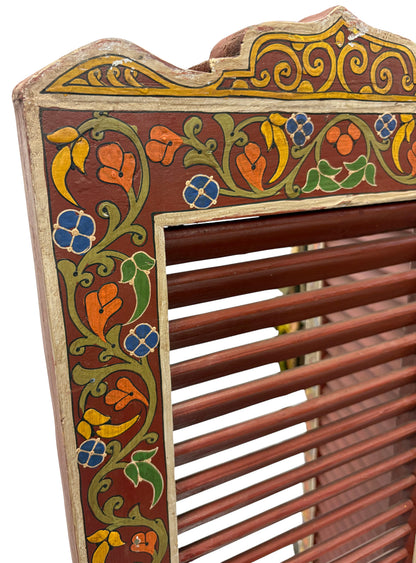 Red and Multi-Color Hand-Painted Wood Room Divider