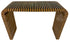 A modern console table with a curved rectangular top and sculptural legs, featuring a glossy striped pattern of black and warm golden-brown wood tones, shown on a plain white background.