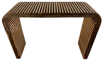 Black and Beige Striped Resin and Wood Console Table