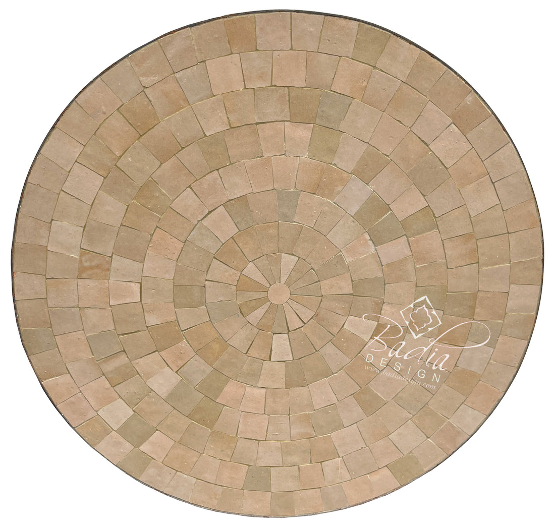 Intricately Designed Round Beige Tile Table Top