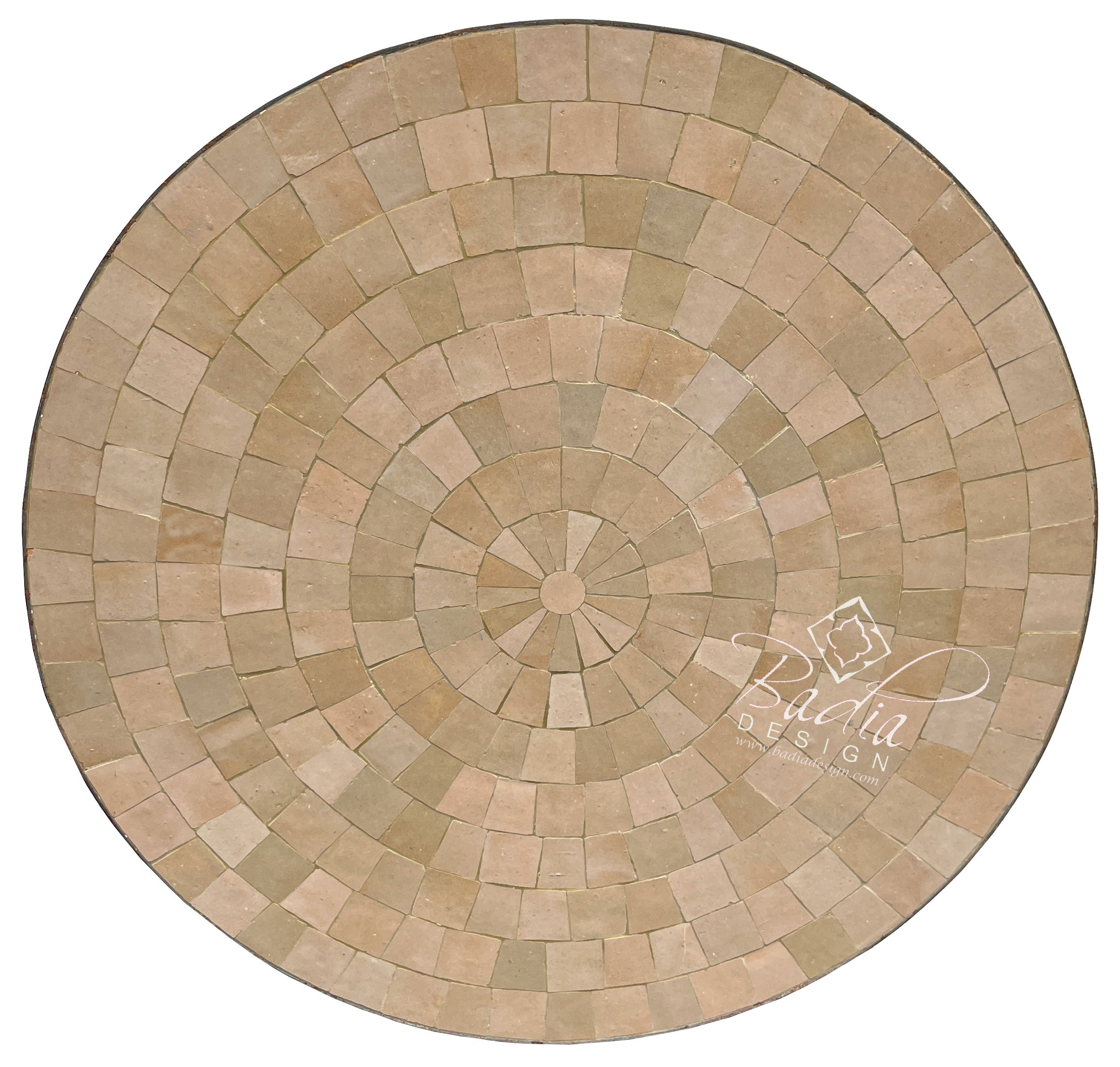 Intricately Designed Round Beige Tile Table Top