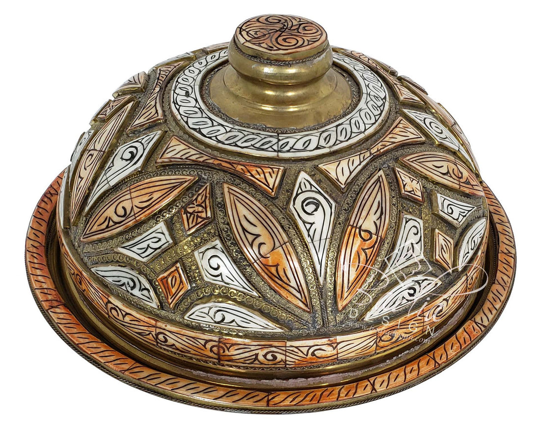 Round Moroccan Embossed Brass Tray with Bone Inlay from Badia Design Inc.