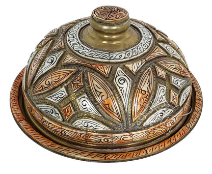 Round Moroccan Embossed Brass Tray with Bone Inlay from Badia Design Inc.