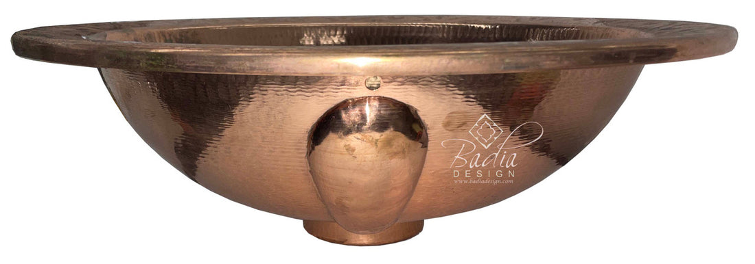 Copper bowl with a brand logo on a white background