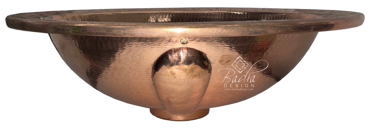 Copper bowl with a brand logo on a white background