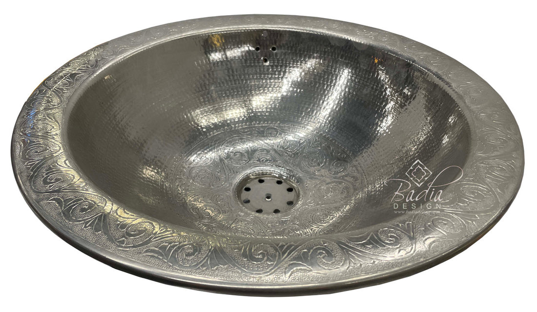 Round Moroccan Engraved Silver Bowl Sink