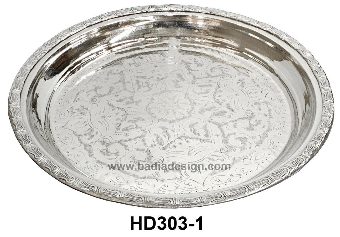 Round Heavy-Duty Moroccan Engraved Silver Trays