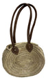 Round Handwoven Straw Basket with Leather Handle
