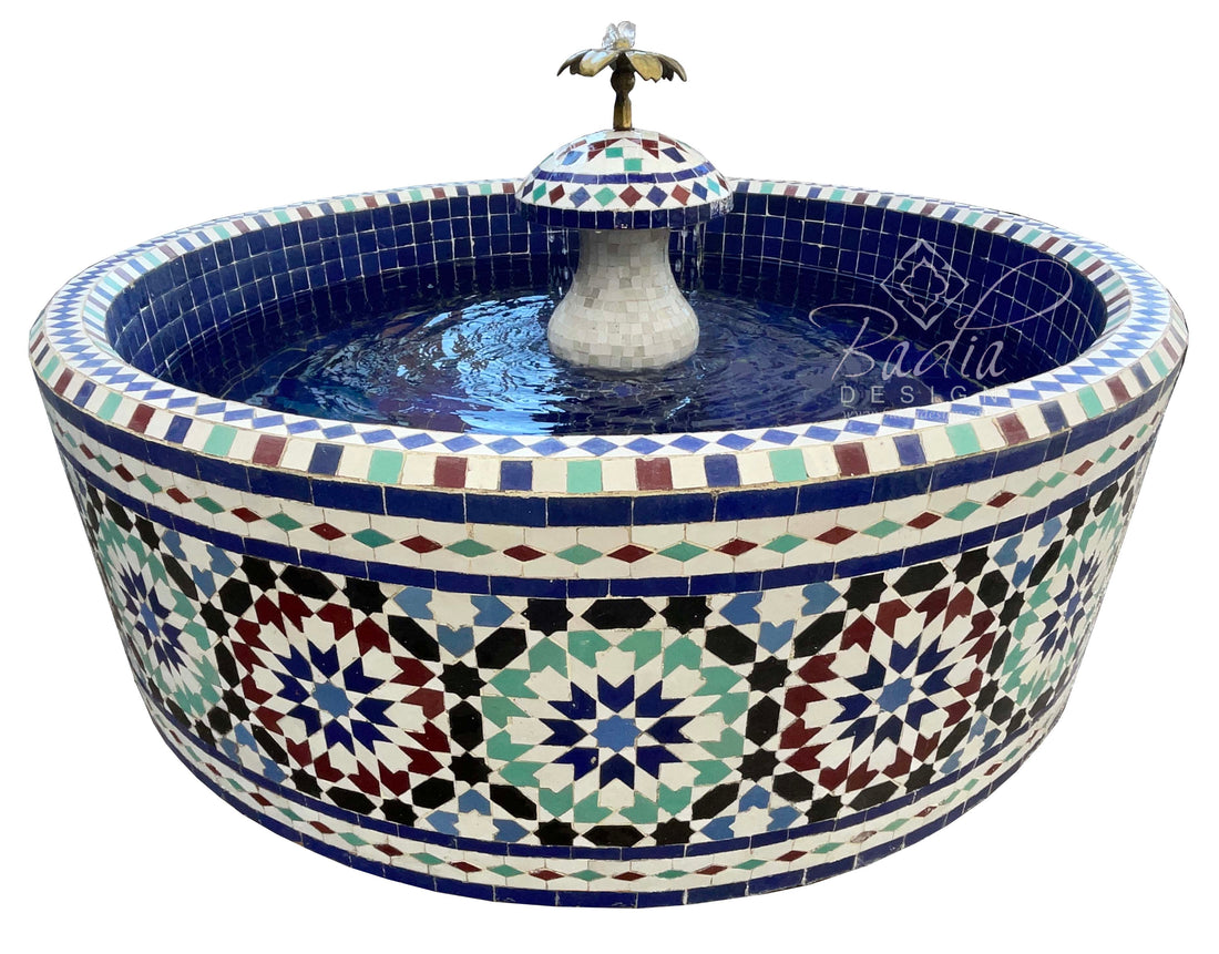 Moroccan Round Mosaic Floor Water Fountain Basin