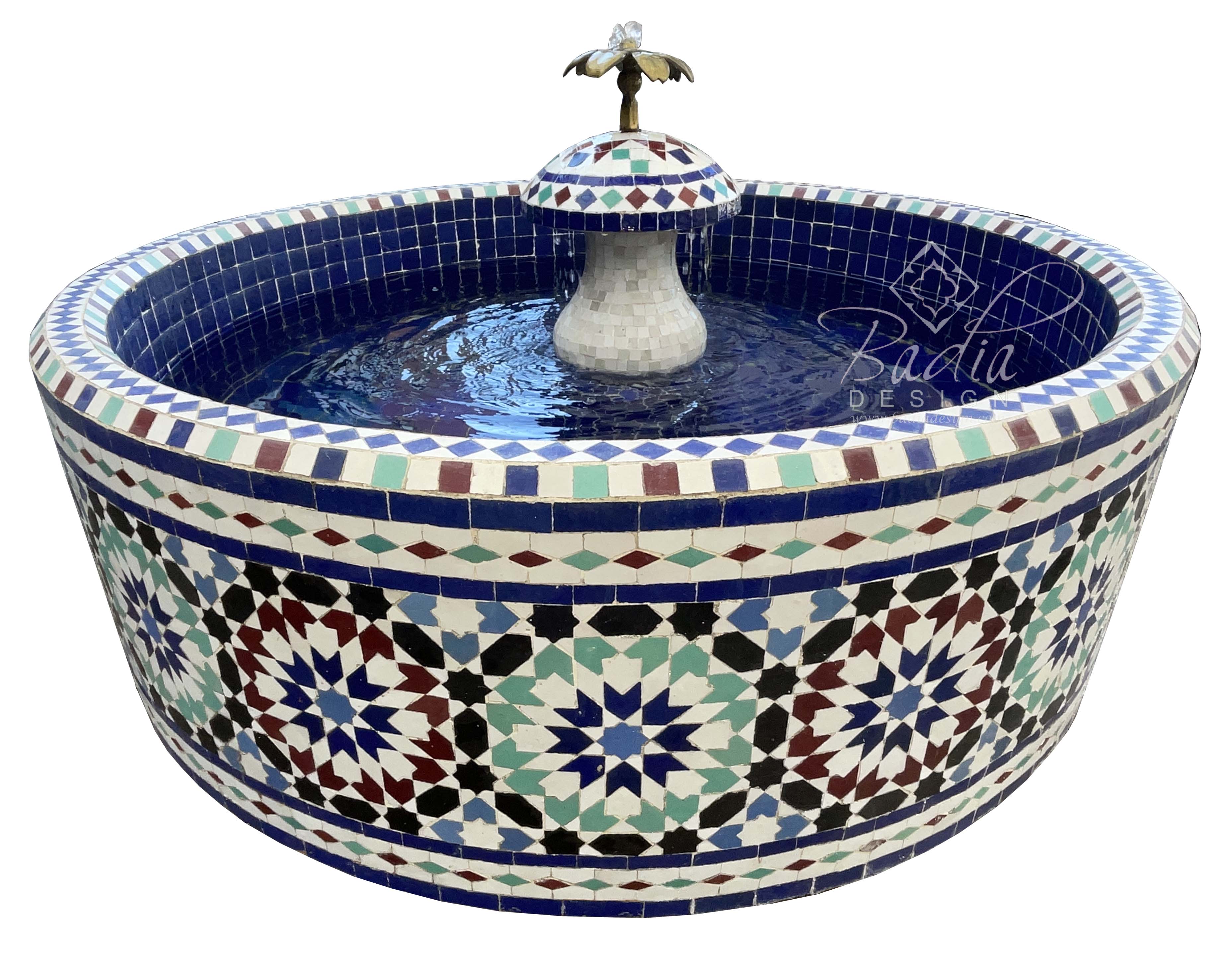 Moroccan Round Mosaic Floor Water Fountain Basin
