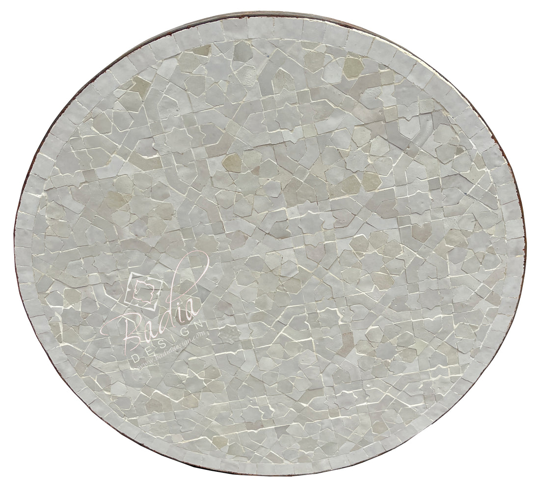 Moroccan Off-White Intricately Designed Round Mosaic Tile Table Top