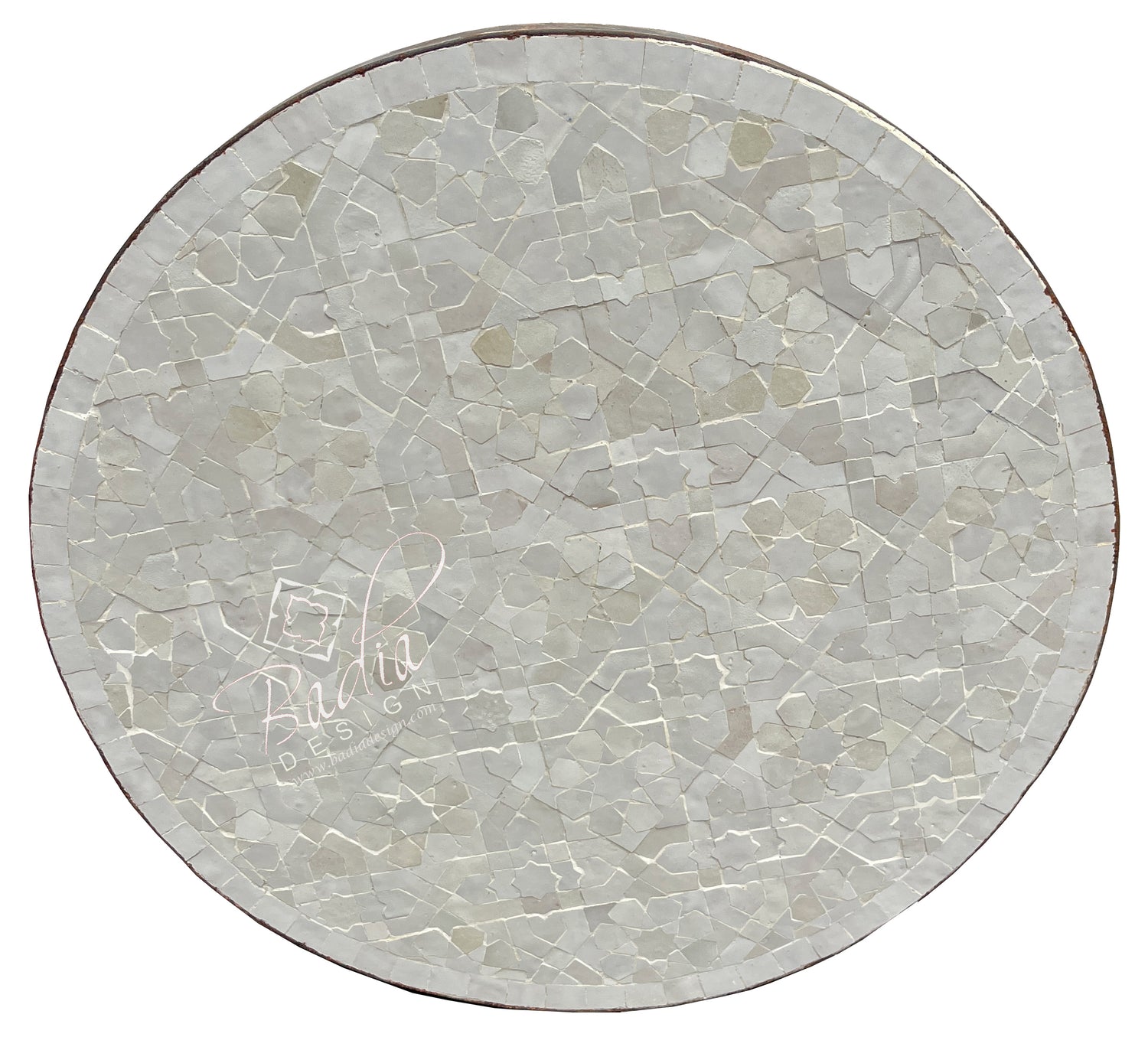 Moroccan Off-White Intricately Designed Round Mosaic Tile Table Top