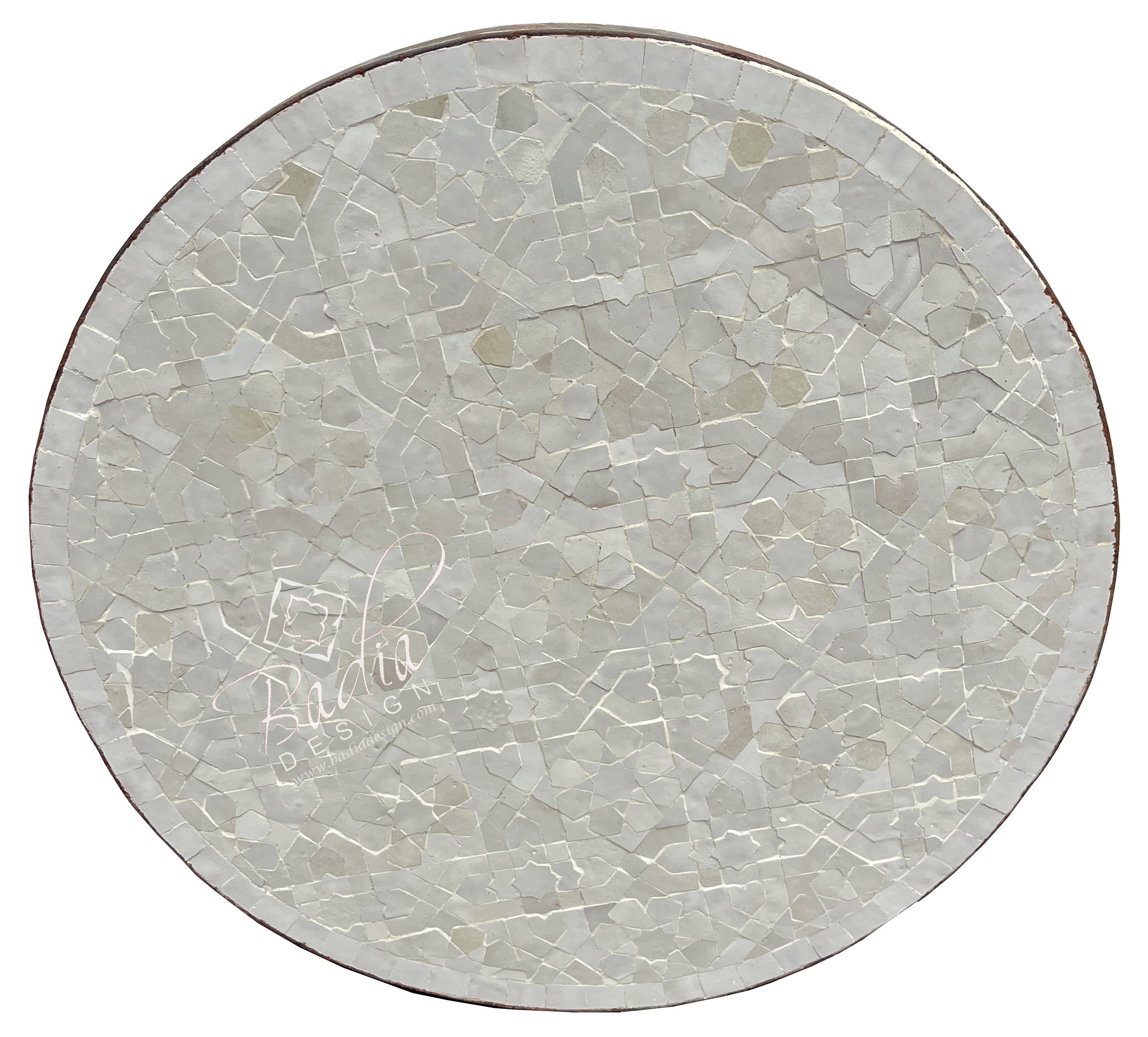 Moroccan Off-White Intricately Designed Round Mosaic Tile Table Top