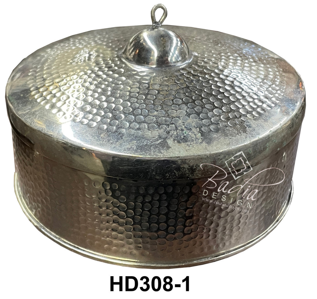 Round Moroccan Hand-Punched Silver Container with Lid