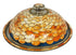 Round Moroccan Silver Metal and Orange Bone Inlay Tray