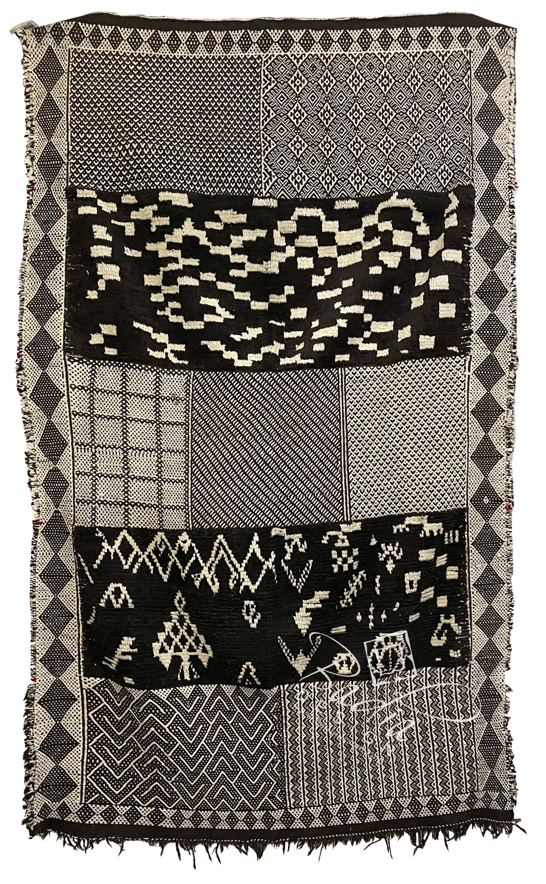 Black and Gray Rug with Geometric Designs