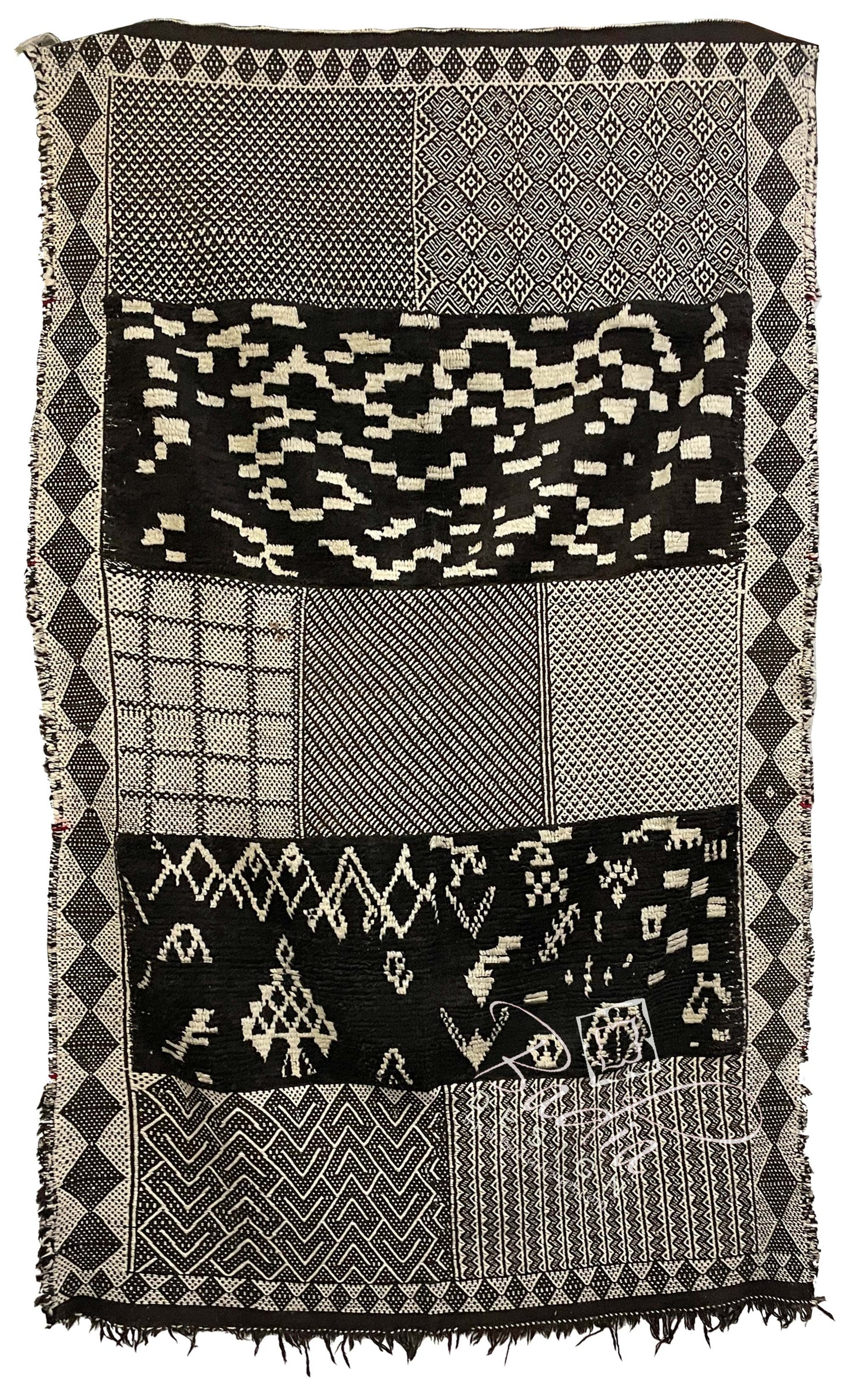 Black and Gray Rug with Geometric Designs