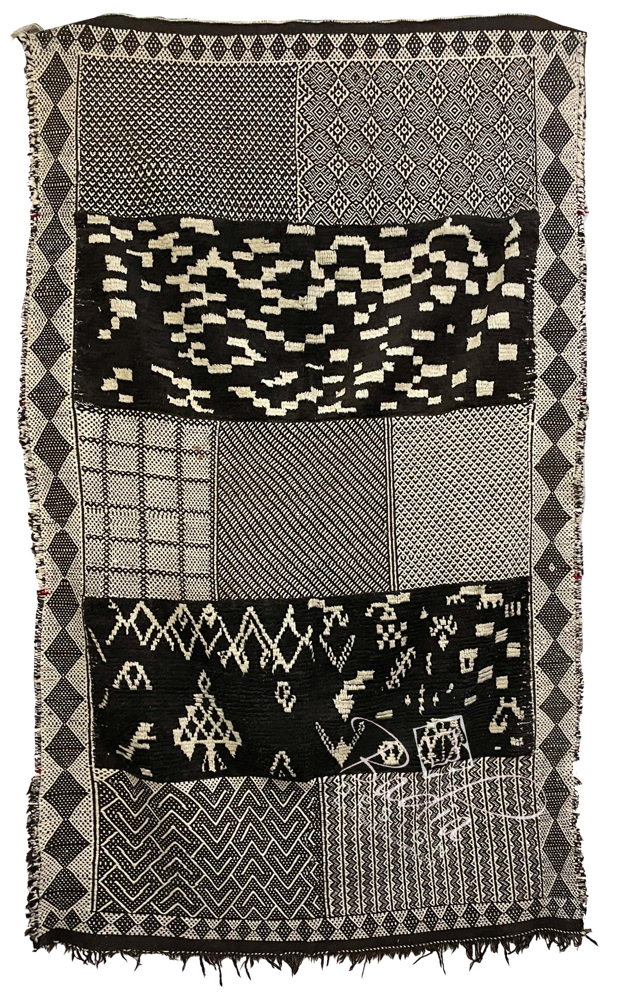 Black and Gray Rug with Geometric Designs