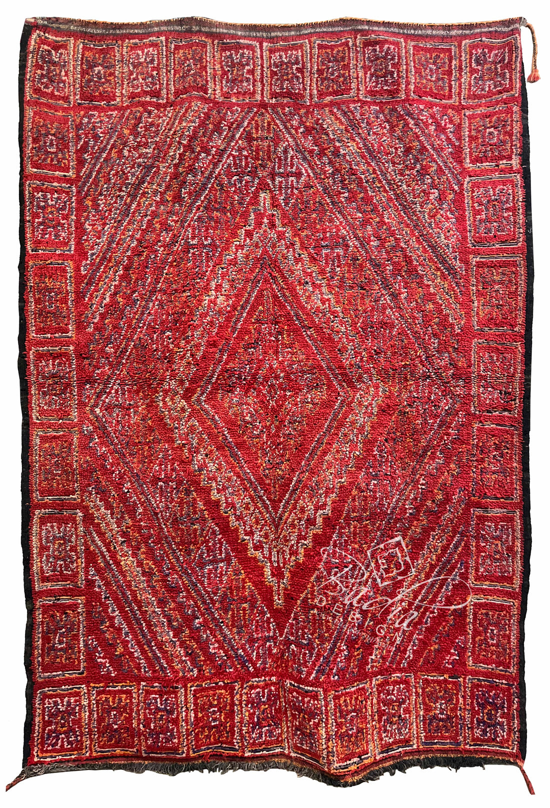 Small Red Multi-Color Moroccan Handmade Tribal Area Rug