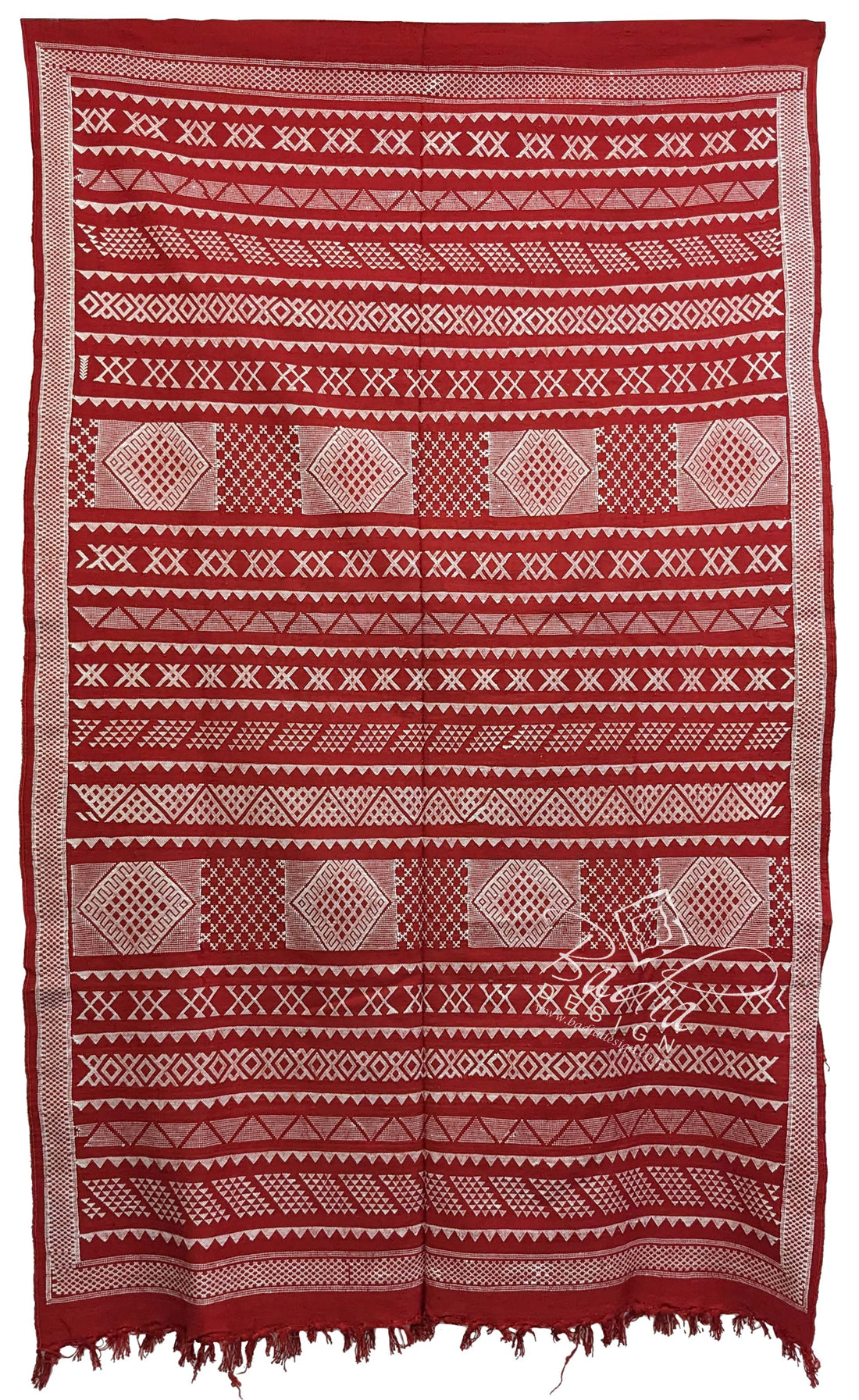Red Tribal Rug with Geometric Designs