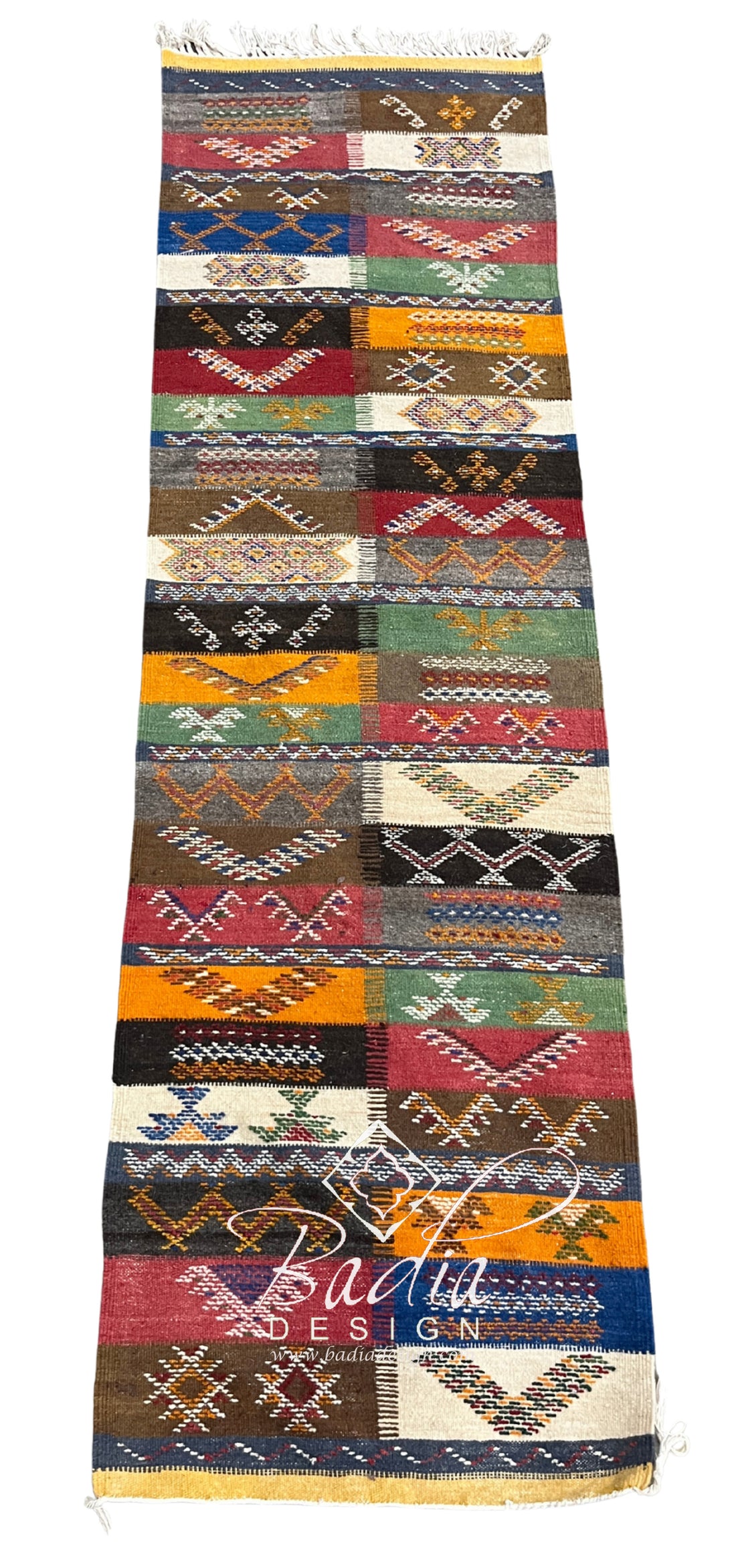 Multi-Color Moroccan Runner Rug with Patchwork Tribal Designs
