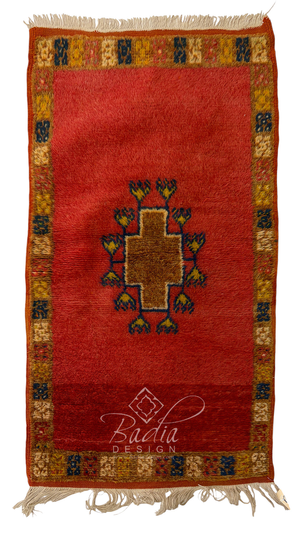 Moroccan Rust Red Tribal Rug with Central Cross Motif