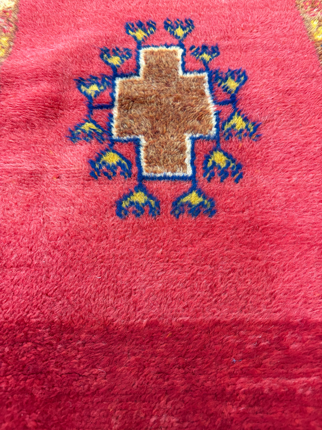 Rust Red Tribal Rug with Central Cross Motif