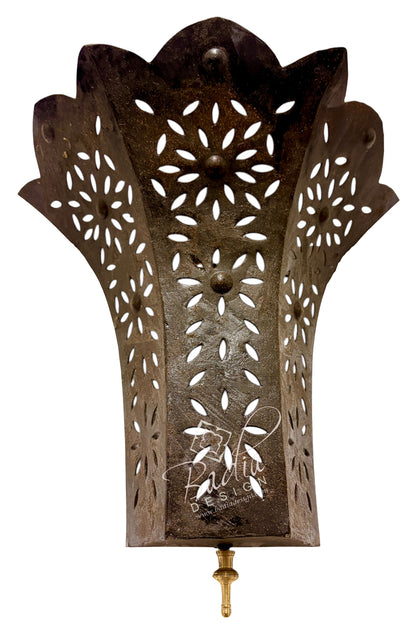 Rustic Iron Wall Sconce with Floral Cutouts