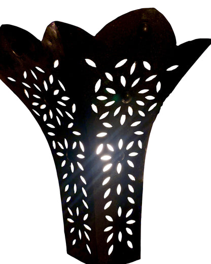 Rustic Iron Wall Sconce with Floral Cutouts