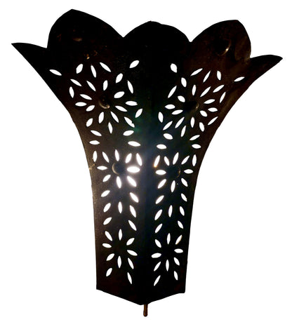 Rustic Iron Wall Sconce with Floral Cutouts