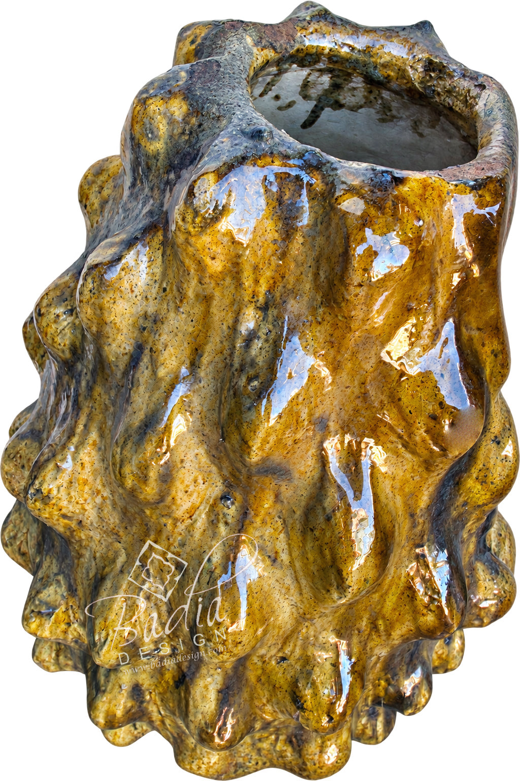 Moroccan Sculptural Mustard Glazed Tamegroute Planter