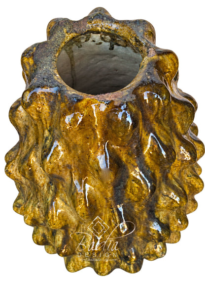 Moroccan Sculptural Mustard Glazed Tamegroute Planter
