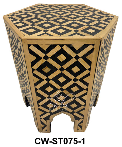 Multi-Color Wood and Resin Inlay Side Table