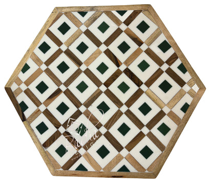 Multi-Color Wood and Resin Inlay Side Table