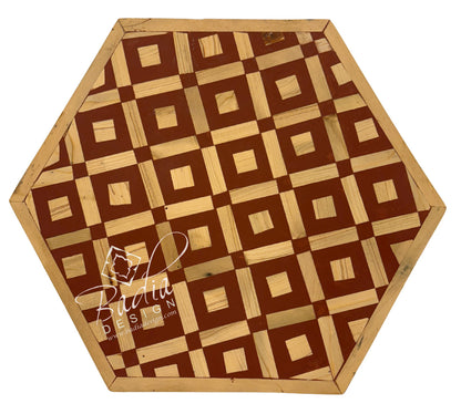 Multi-Color Wood and Resin Inlay Side Table