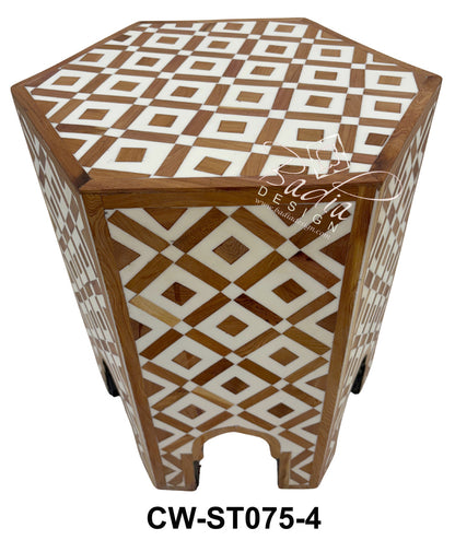 Multi-Color Wood and Resin Inlay Side Table