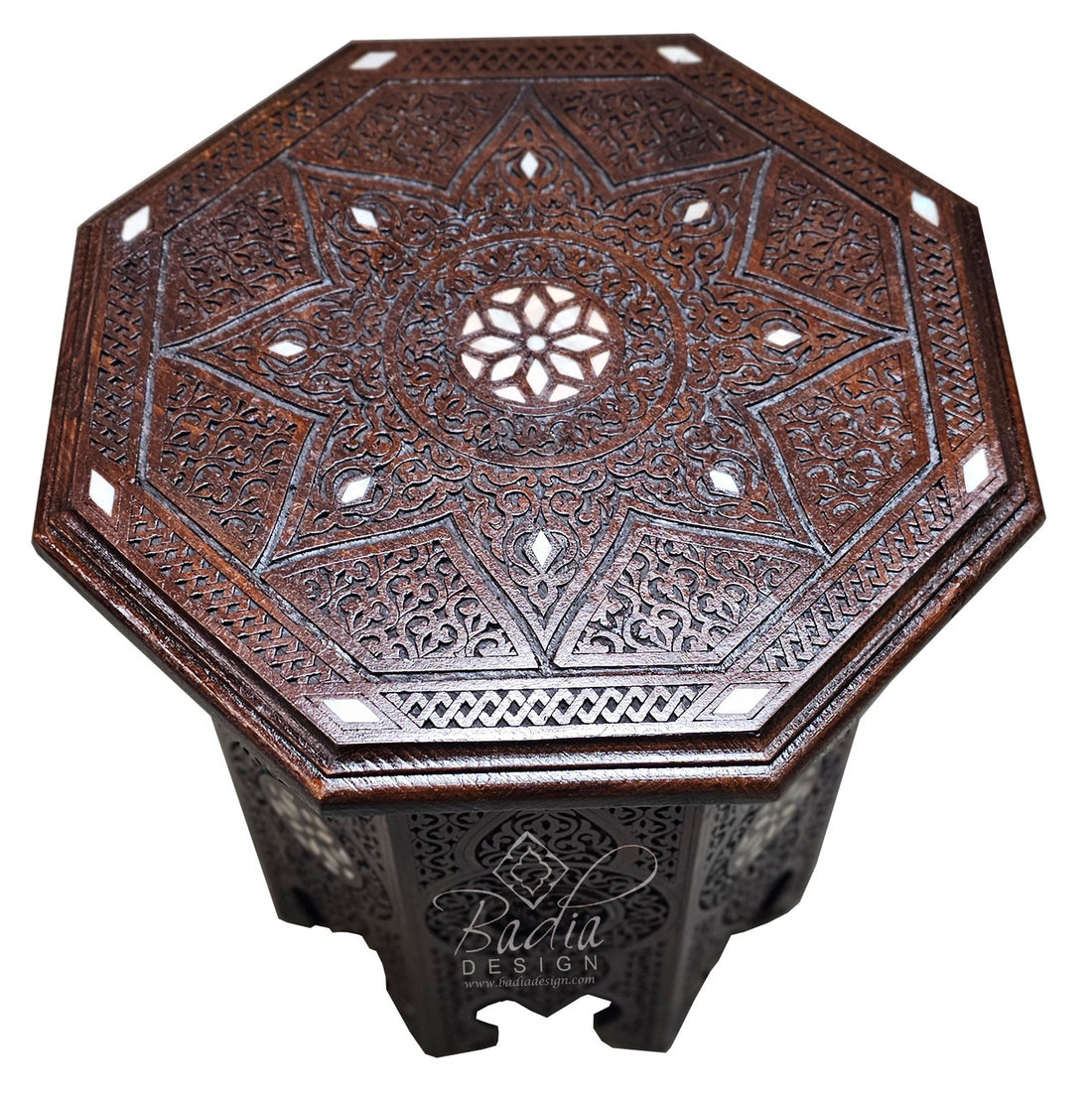 Mother of Pearl Inlay Wooden Side Table