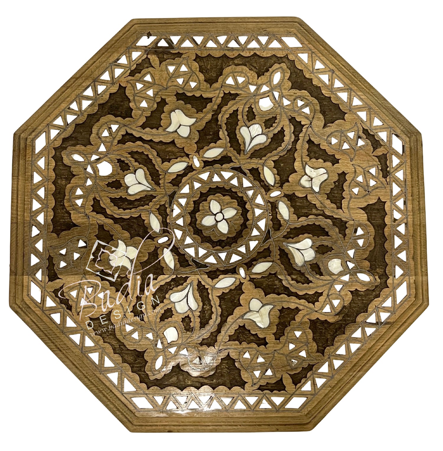 Light Stained Side Table with Mother of Pearl Inlay
