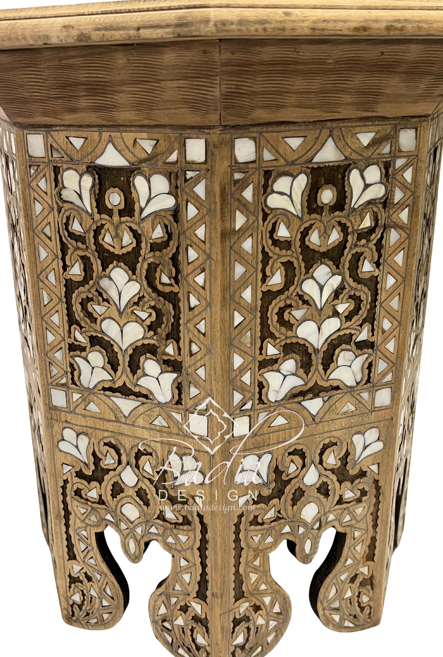 Light Stained Side Table with Mother of Pearl Inlay