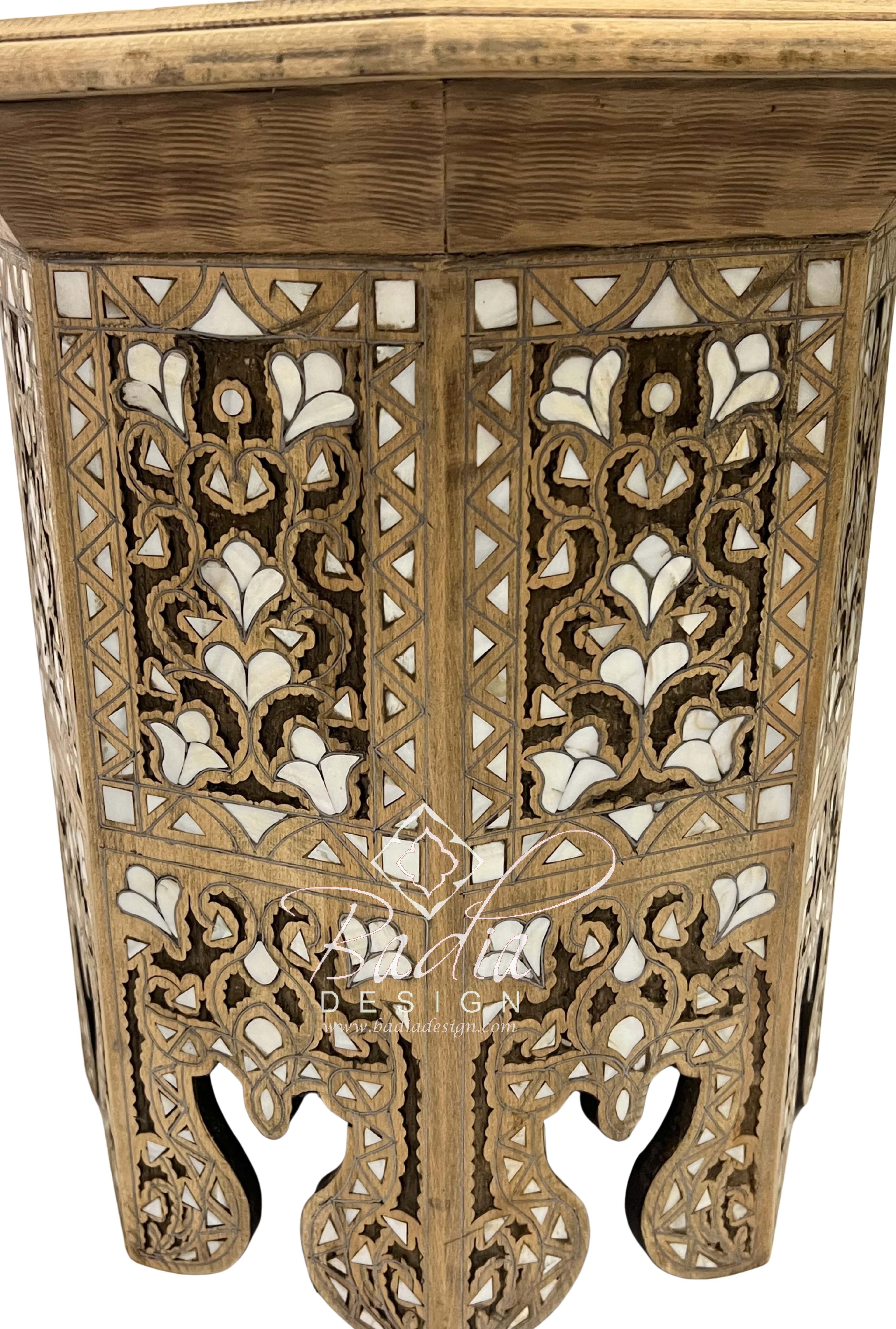 Light Stained Side Table with Mother of Pearl Inlay