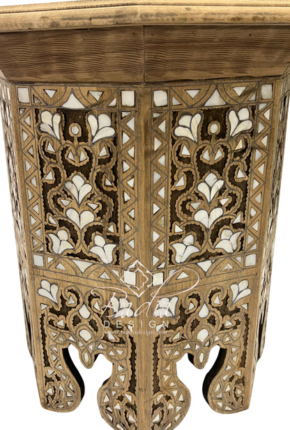 Light Stained Side Table with Mother of Pearl Inlay