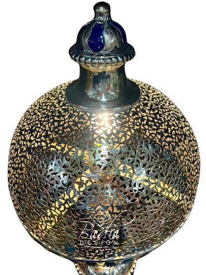 Intricately Designed Silver and Ceramic Desktop Lamp