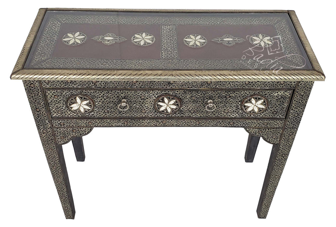Embossed Silver Nickel and White Bone Inlay Cabinet