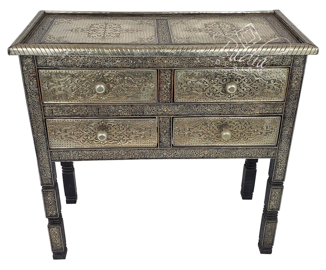 Silver Embossed Nickel Cabinet with Glass Top
