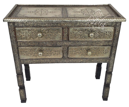Silver Embossed Nickel Cabinet with Glass Top