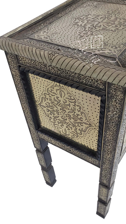 Silver Embossed Nickel Cabinet with Glass Top